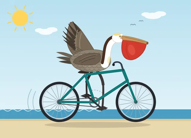 Kimi K3, Kimi Code CLI: California brown pelican riding a bicycle (detailed spec)