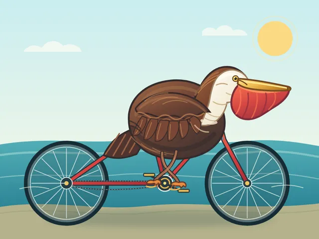 Space Bunny Alpha, OpenCode: California brown pelican riding a bicycle (detailed spec)