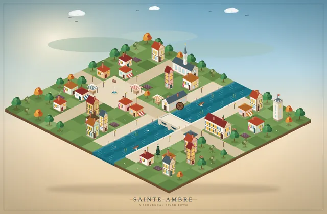 Grok 4.7, Grok Build: Isometric SVG town with sprite sheet