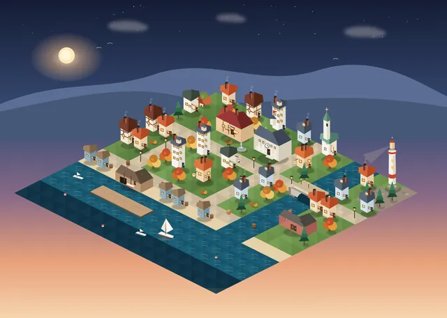Grok 4.7, OpenCode: Isometric SVG town with sprite sheet