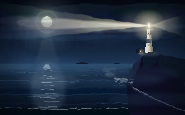 GLM-5.3, Claude Code: Lighthouse on a headland at night