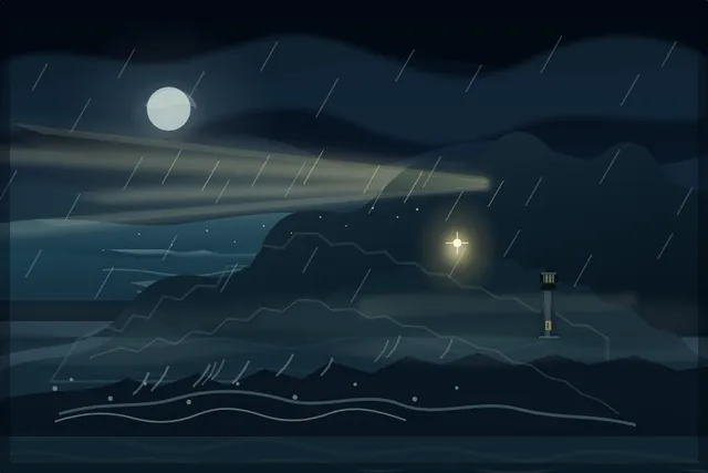 Space Bunny Alpha, Cline CLI: Lighthouse on a headland at night