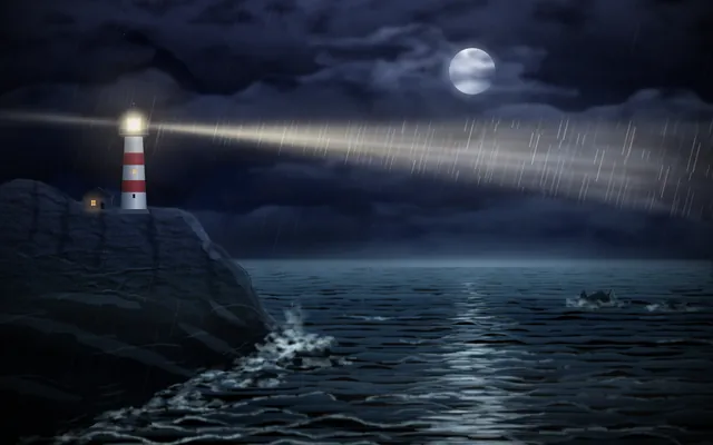 Claude Fable 5.1, OpenCode: Lighthouse on a headland at night