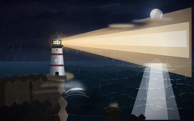 Grok 4.7, OpenCode: Lighthouse on a headland at night