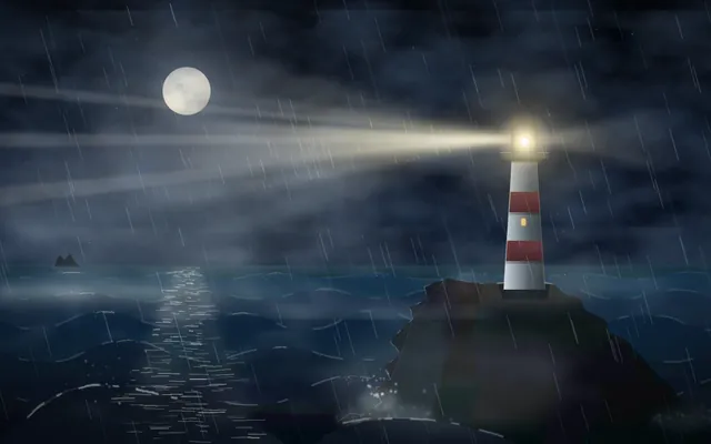 Kimi K3, OpenCode: Lighthouse on a headland at night