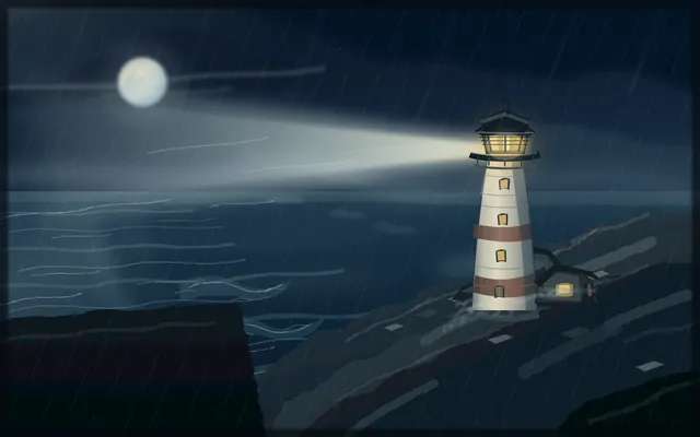 Space Bunny Alpha, OpenCode: Lighthouse on a headland at night