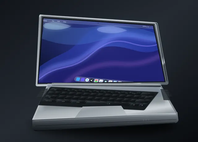 Space Bunny Alpha, Cline CLI: MacBook Pro 16" realistic 3D render (Playcode benchmark)