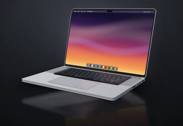 DeepSeek V4.1 Flash, dsh: MacBook Pro 16" realistic 3D render (Playcode benchmark)