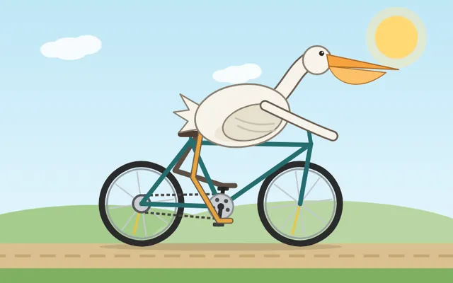 Animated pelican riding a bicycle (SMIL/CSS)