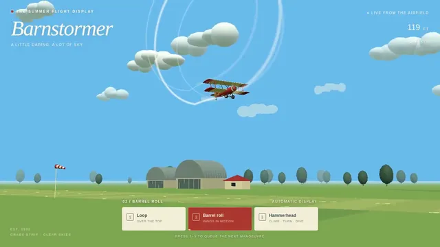 GPT-6 Astra, Raw API (one-shot): Vintage biplane aerobatics over a grass airfield (Three.js)