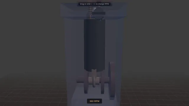 DeepSeek V4 Pro, Raw API (one-shot): Four-stroke engine cutaway: crank, piston and cam-driven valves (Three.js)