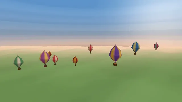 DeepSeek V4 Pro, Raw API (one-shot): Hot air balloon festival over rolling fields (Three.js)
