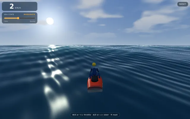 Claude Sonnet 5.5, Claude Code: Jetski ocean physics