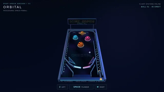 gpt-6.1-sol, Raw API (one-shot): Outer-space pinball table with planet bumpers (Three.js)