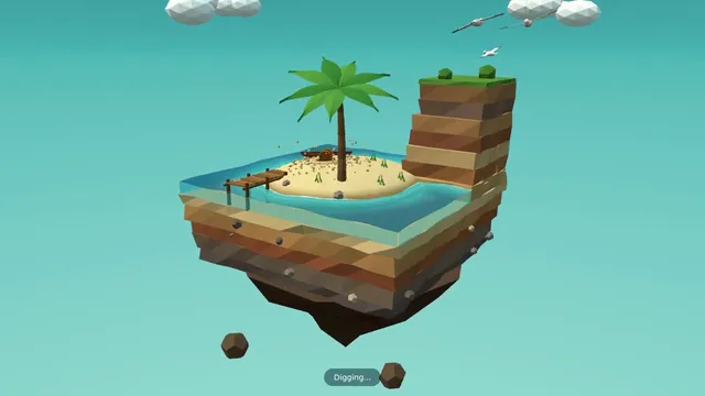 Claude Opus 5.5, Raw API (one-shot): Floating pirate island diorama with a cliff cross-section (Three.js)