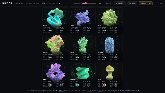 Claude Opus 5.5, Claude Code: Threelab breed generative art