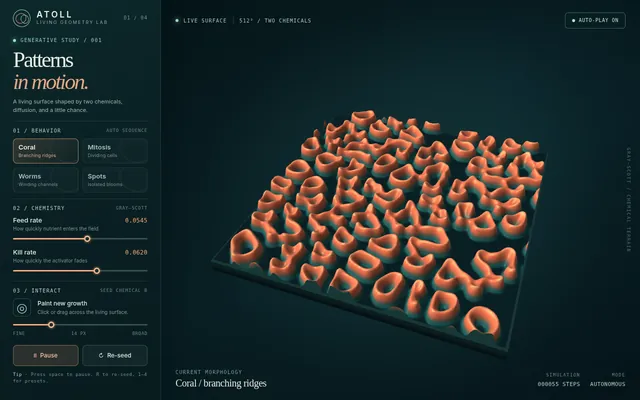 GPT-6 Sol, Codex CLI: Webgl reaction diffusion coral